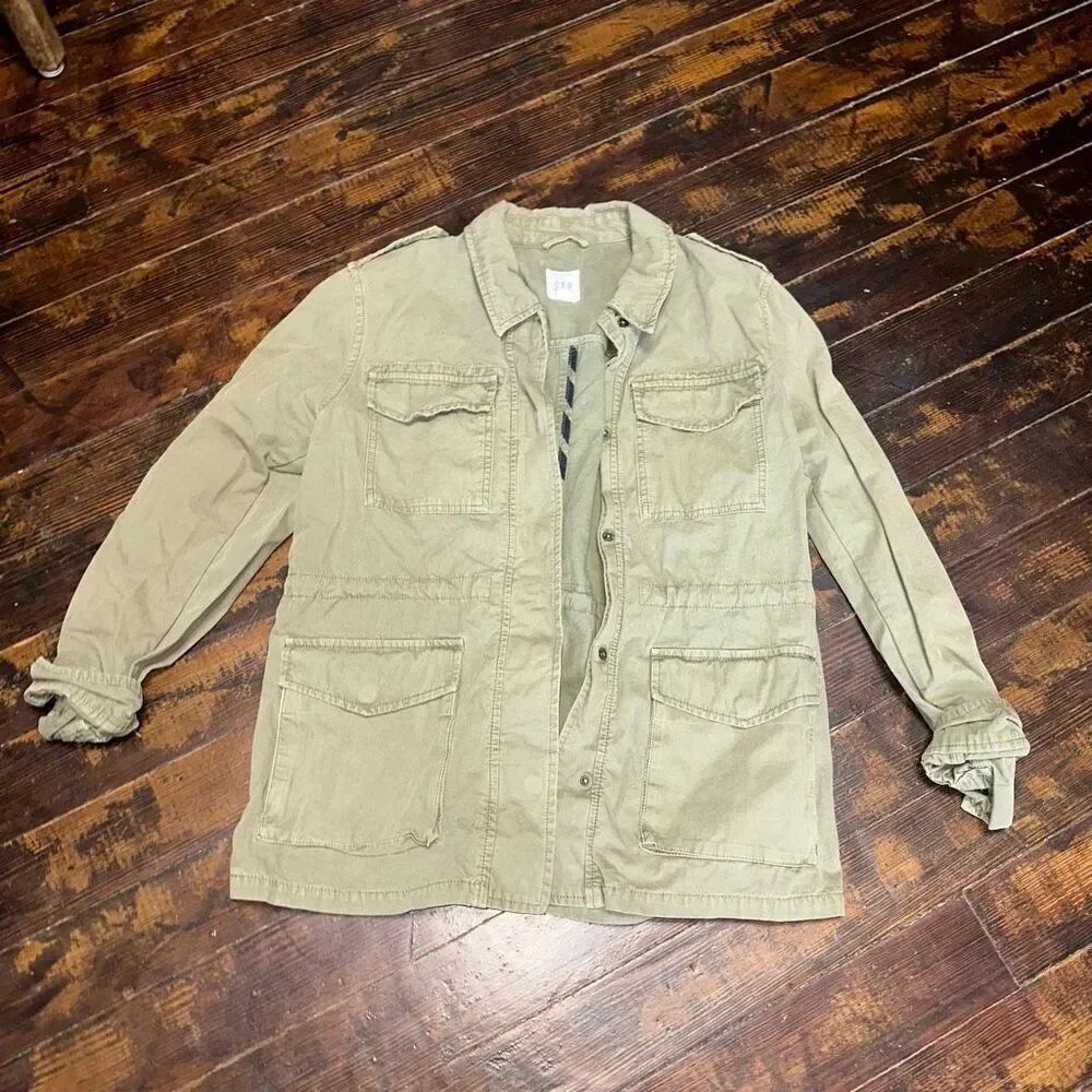Gap military green gathered waist utility classic lightweight jacket